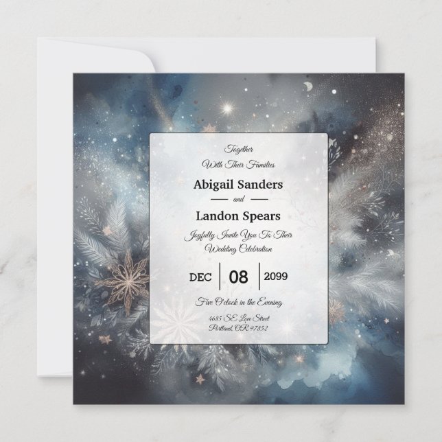 Celestial Winter Midnight Sparkle Wedding Invitation (Front)