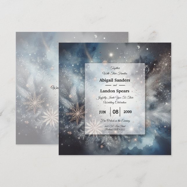 Celestial Winter Midnight Sparkle Wedding Invitation (Front/Back)