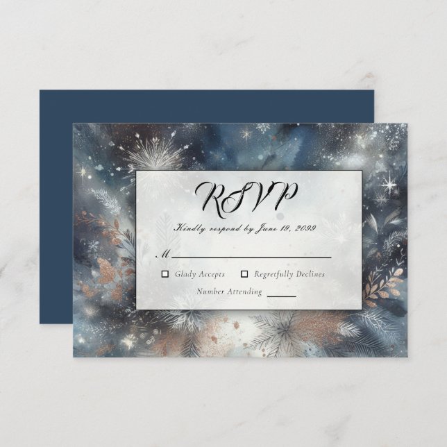 Celestial Winter Midnight Sparkle Wedding RSVP Card (Front/Back)