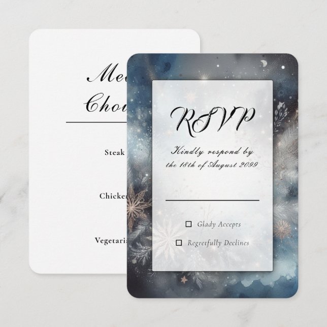 Celestial Winter Midnight Sparkle Wedding RSVP Card (Front/Back)