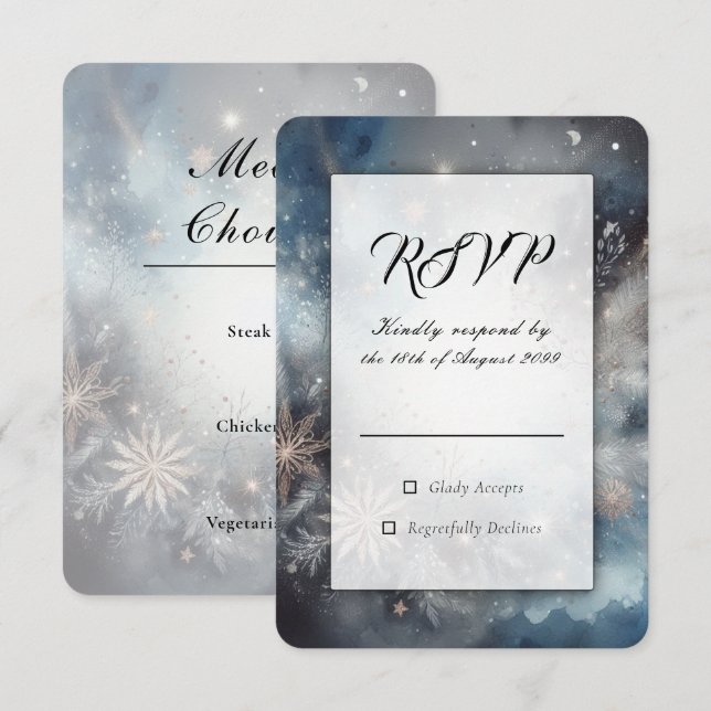 Celestial Winter Midnight Sparkle Wedding RSVP Card (Front/Back)