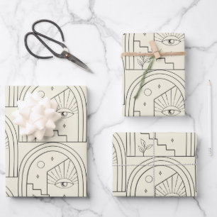 Celestial Witchy Eye Landscape Arch Line in Black  Wrapping Paper Sheet