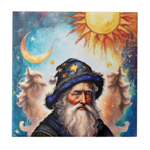 Celestial Wizard Sun and Moon Ceramic Tile