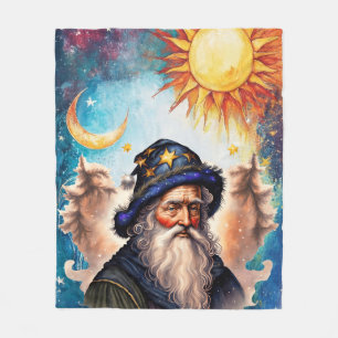 Celestial Wizard Sun and Moon Fleece Blanket
