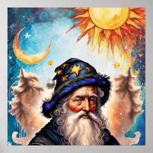 Celestial Wizard Sun and Moon Poster