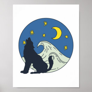 Celestial Wolf Mystical Art Poster