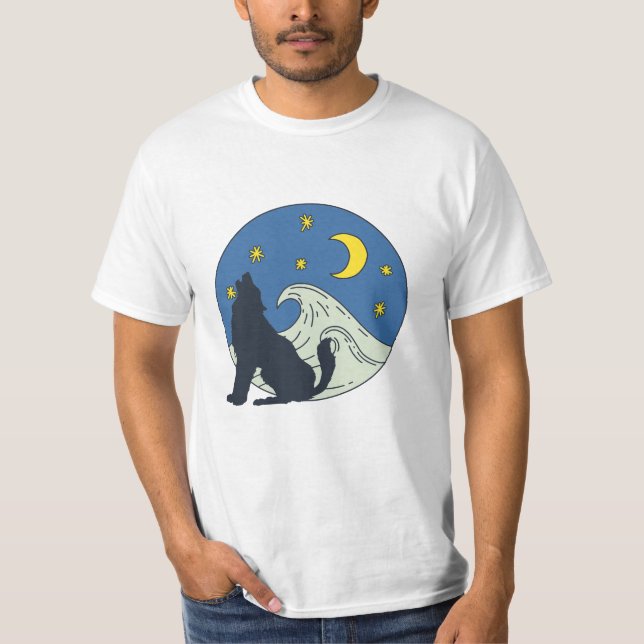 Celestial Wolf Mystical Art T-Shirt (Front)
