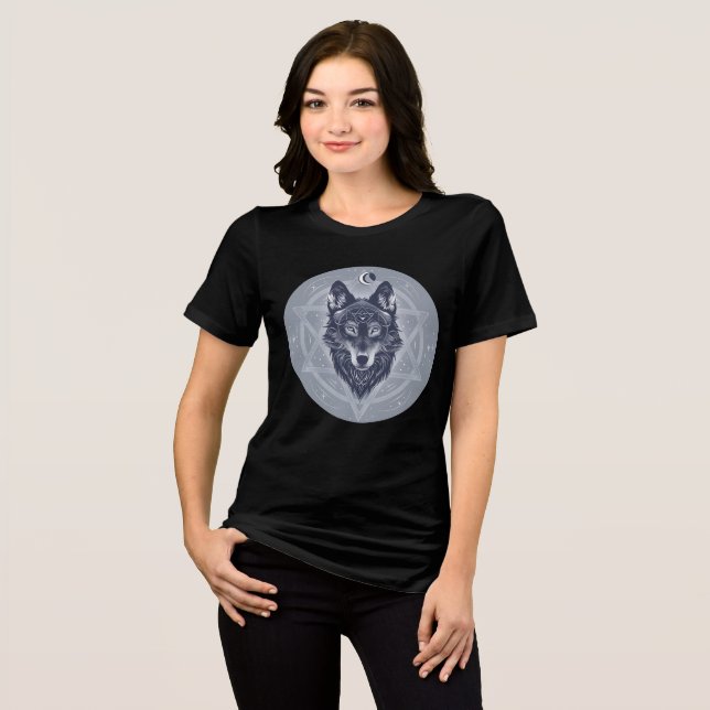 Celestial Wolf with Sacred Geometry Tri-Blend Shirt (Front Full)