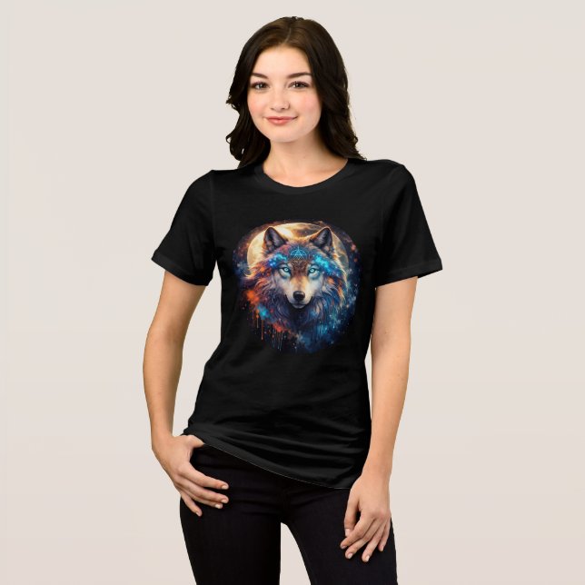 Celestial Wolf with Sacred Geometry Tri-Blend Shirt (Front Full)