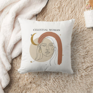 Celestial Woman Boho Minimalist Abstract Line Art Cushion