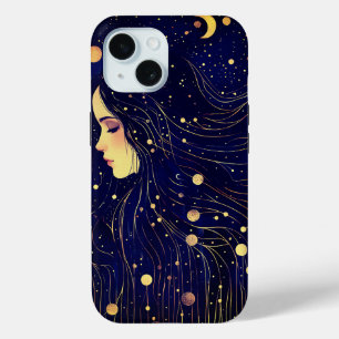 Celestial Woman Goddess Moon Stars Sky iPhone 15 Case
