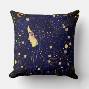 Celestial Woman Goddess Moon Stars Sky Cushion