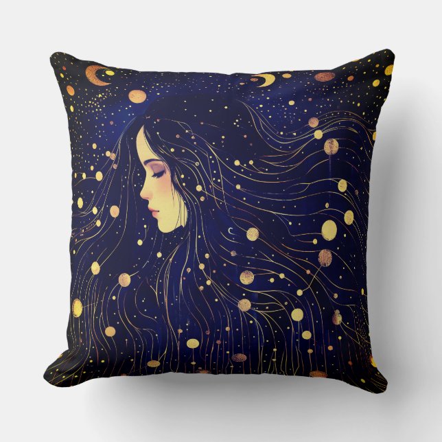 Celestial Woman Goddess Moon Stars Sky Cushion (Front)