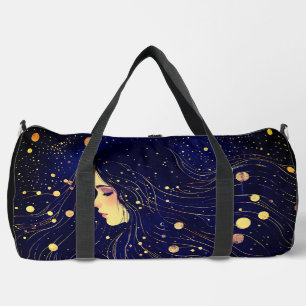 Celestial Woman Goddess Moon Stars Sky Duffle Bag