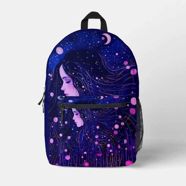 Celestial Woman Goddess Moon Stars Sky Printed Backpack (Front)