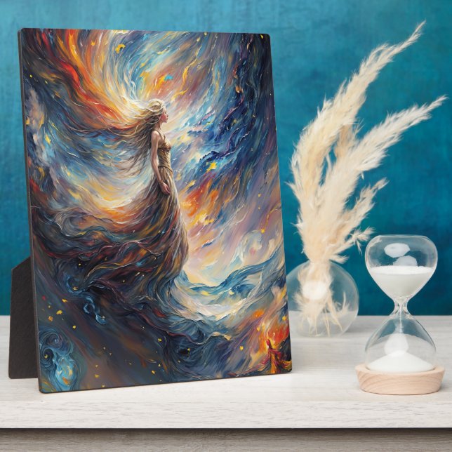 Celestial Woman in Fiery Cosmos Art Plaque (Side)
