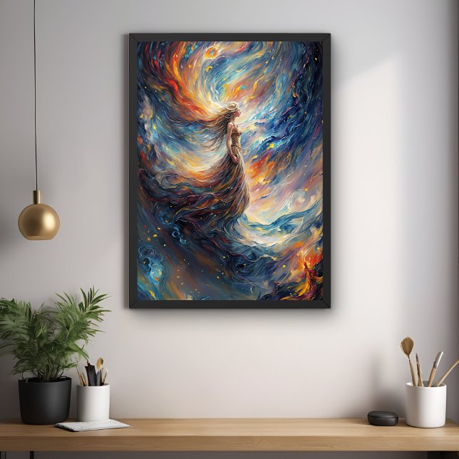 Celestial Woman in Fiery Cosmos Art Poster (Creator Uploaded)