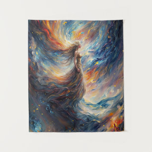 Celestial Woman in Fiery Cosmos Art Tapestry