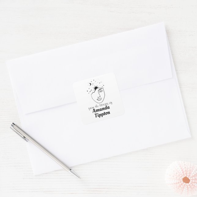 Celestial Woman Line Art Personalised Library Square Sticker (Envelope)