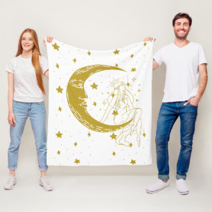 Celestial woman,moon stars,boho,elegant astronomy fleece blanket