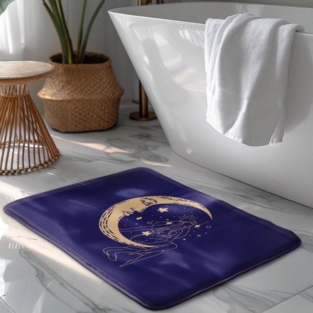 Celestial woman moon & stars,boho,elegant gold  bath mat (Creator Uploaded)