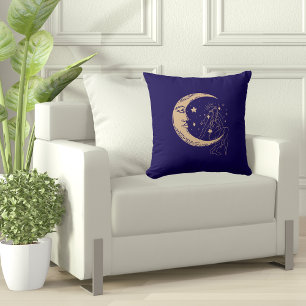 Celestial woman moon & stars,boho,elegant gold cushion