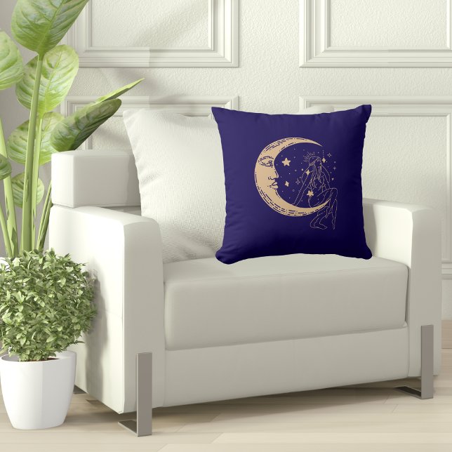 Celestial woman moon & stars,boho,elegant gold  cushion (Creator Uploaded)