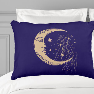 Celestial woman moon & stars,boho,elegant gold  decorative cushion