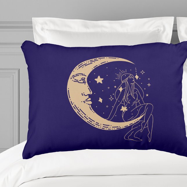Celestial woman moon & stars,boho,elegant gold  decorative cushion (Creator Uploaded)