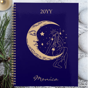 Celestial woman moon & stars,boho,elegant gold  planner
