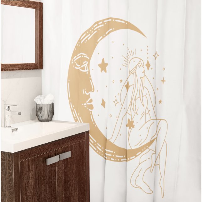 Celestial woman moon & stars,boho,elegant gold  shower curtain (Creator Uploaded)