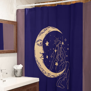 Celestial woman moon & stars,boho,elegant gold  shower curtain
