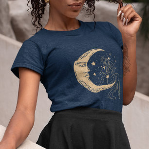 Celestial woman moon & stars,boho,elegant gold Tri-Blend shirt