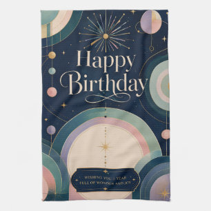 Celestial Wonder Birthday Greeting Tea Towel