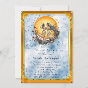 Celestial Yellow Blue Sun Moon Bridal Shower Invitation