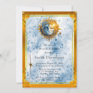 Celestial Yellow Blue Sun Moon Brunch & Bubbly Invitation