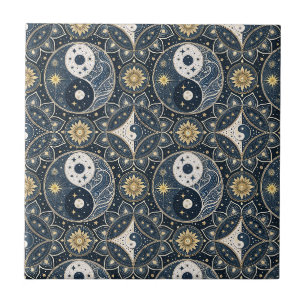 Celestial Yin Yang Mandala Design Pattern Art Ceramic Tile