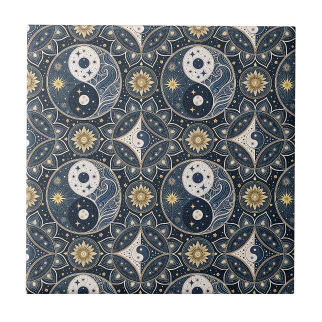 Celestial Yin Yang Mandala Design Pattern Art Ceramic Tile (Front)