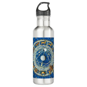 Celestial Zodiac Blue & Gold Astrology Signs Wheel 710 Ml Water Bottle