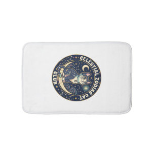 Celestial Zodiac Cat Cute Cat T-Shirt Design - Cel Bath Mat