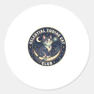 Celestial Zodiac Cat Cute Cat T-Shirt Design - Cel Classic Round Sticker