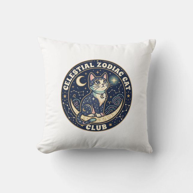 Celestial Zodiac Cat Cute Cat T-Shirt Design - Cel Cushion (Front)