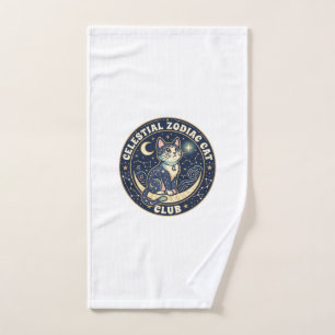 Celestial Zodiac Cat Cute Cat T-Shirt Design - Cel Hand Towel