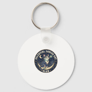 Celestial Zodiac Cat Cute Cat T-Shirt Design - Cel Key Ring