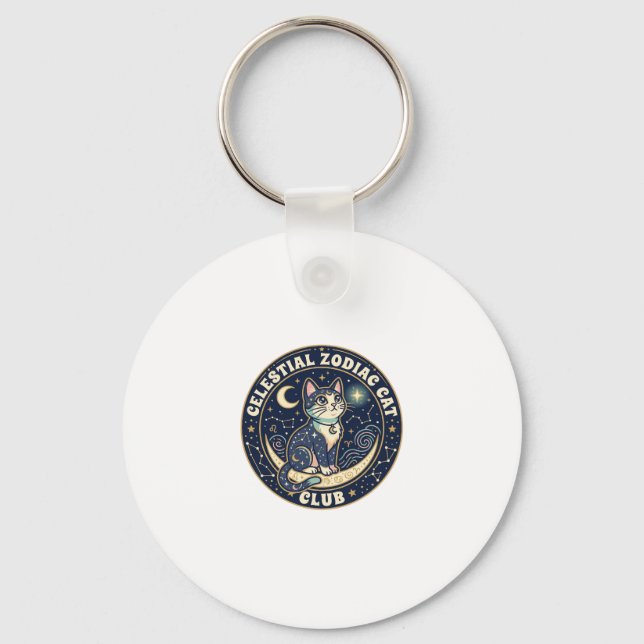Celestial Zodiac Cat Cute Cat T-Shirt Design - Cel Key Ring (Front)