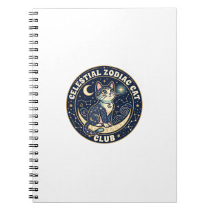 Celestial Zodiac Cat Cute Cat T-Shirt Design - Cel Notebook