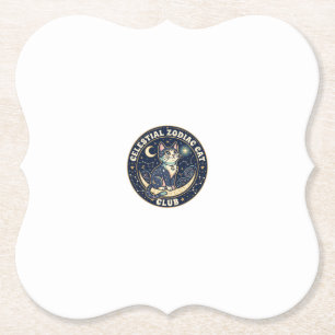 Celestial Zodiac Cat Cute Cat T-Shirt Design - Cel Paper Coaster