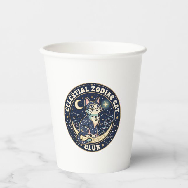 Celestial Zodiac Cat Cute Cat T-Shirt Design - Cel Paper Cups (Front)