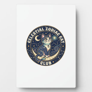 Celestial Zodiac Cat Cute Cat T-Shirt Design - Cel Plaque