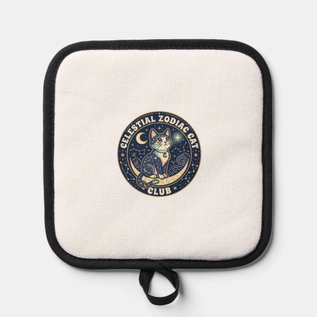 Celestial Zodiac Cat Cute Cat T-Shirt Design - Cel Pot Holder (Front)